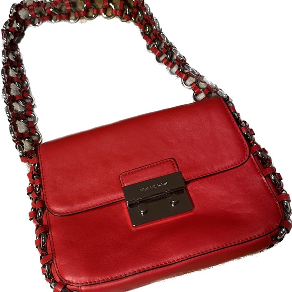 Michael Kors Red Leather Piper Flap Shoulder Bag - Picture 1 of 2